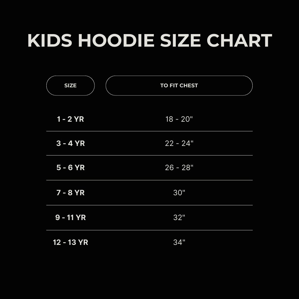 Little Legends Hoodie Size Chart